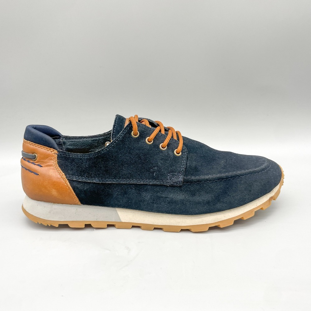 Clae Mens 9.5 Desmond Hybrid Sneakers Navy Suede Tan Leather Preppy Coastal